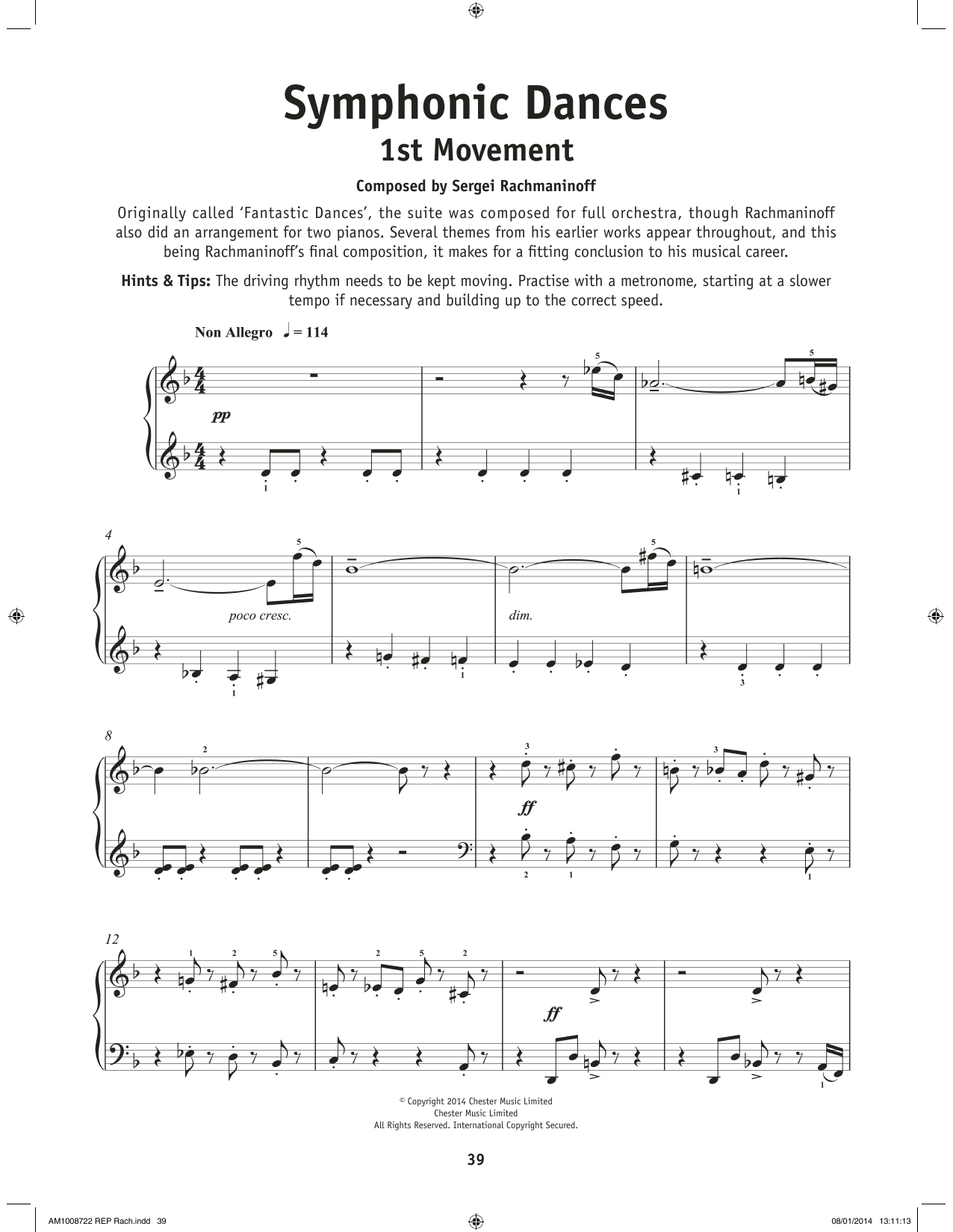 Sergei Rachmaninoff Symphonic Dances - 1st Movement sheet music notes and chords arranged for Easy Piano