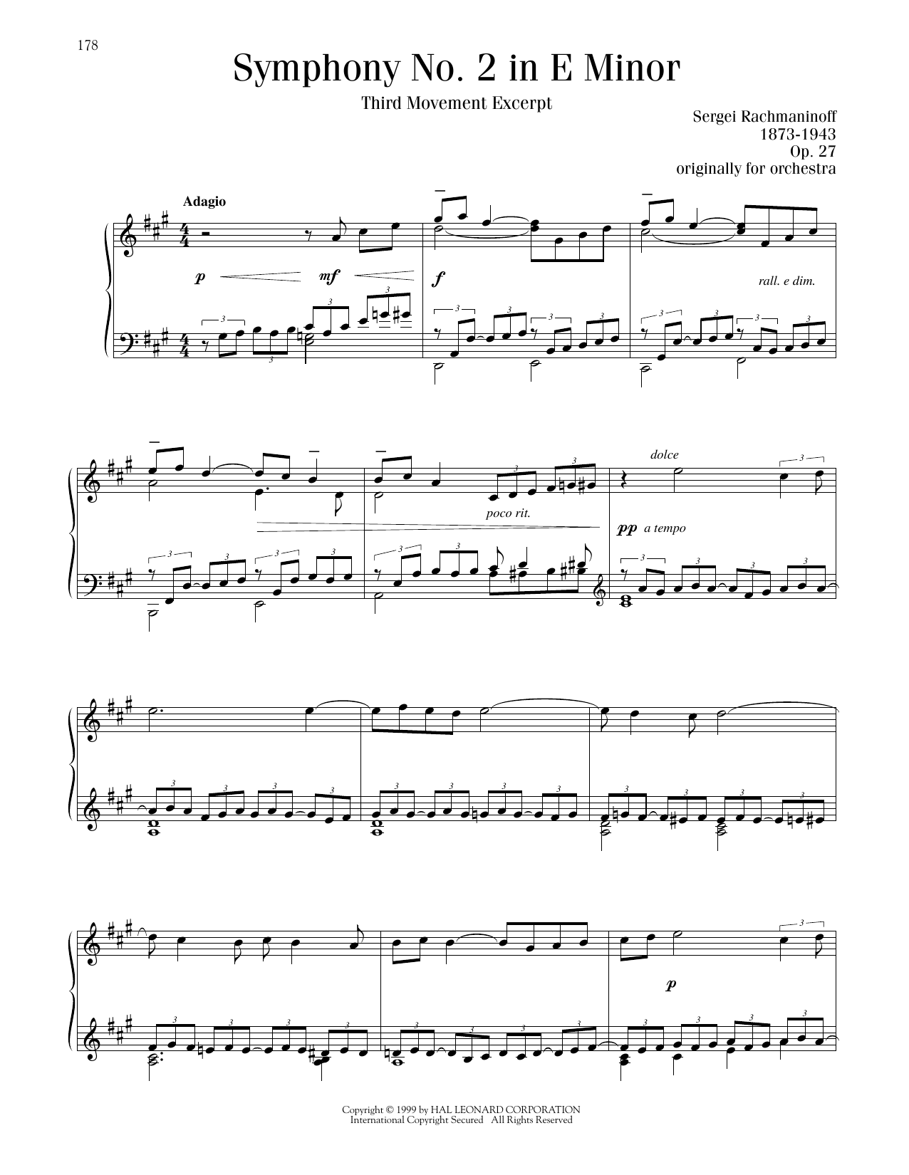 Sergei Rachmaninoff Symphony No. 2 - 3rd Movement sheet music notes and chords arranged for Piano Solo