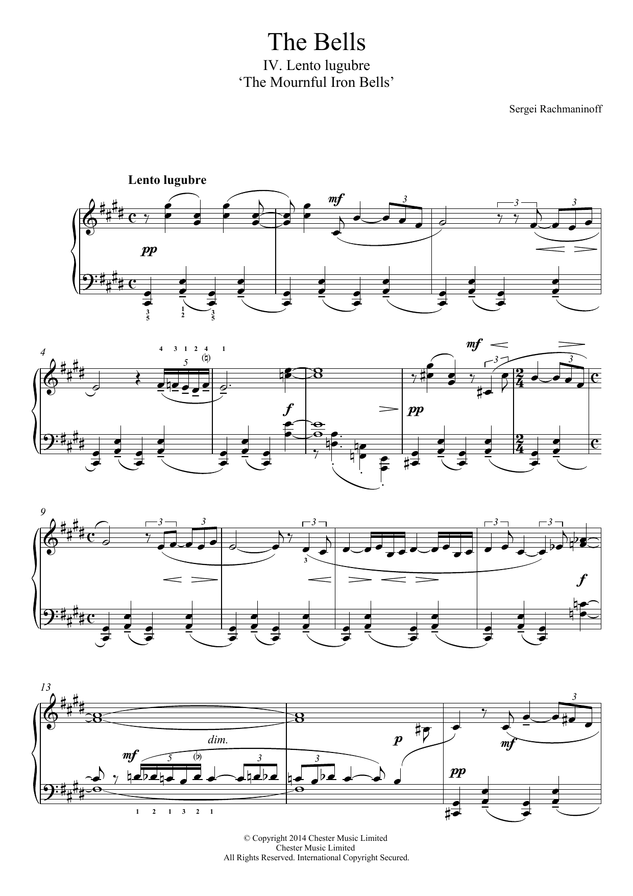 Sergei Rachmaninoff The Bells - No.4 Lento lugubre ('The Mournful Iron Bells') sheet music notes and chords arranged for Easy Piano