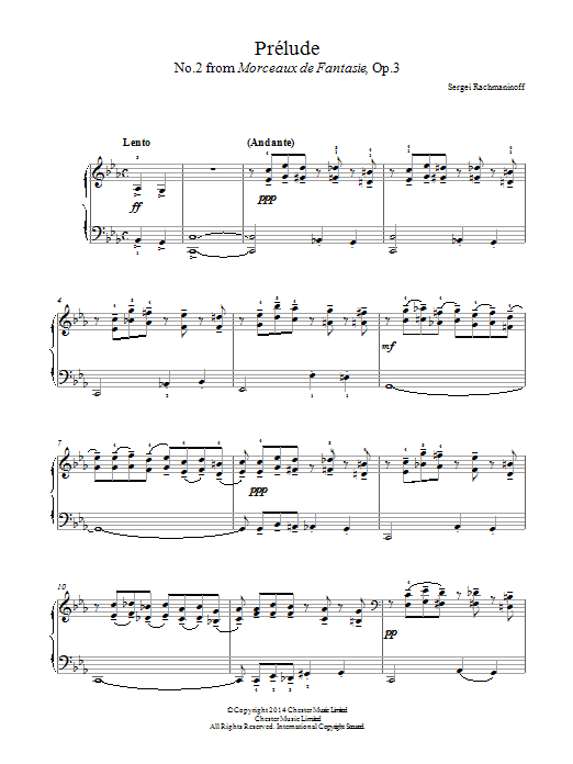 Sergei Rachmaninoff Prelude (No.2 from Morceaux de Fantasie, Op.3) sheet music notes and chords arranged for Easy Piano