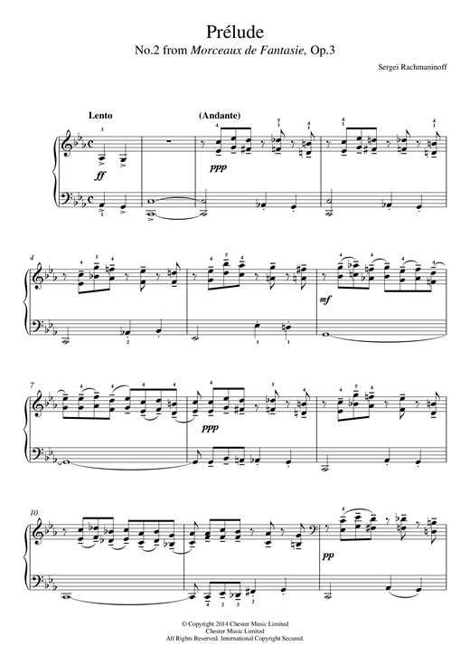 Sergei Rachmaninoff Prelude (No.2 from Morceaux de Fantasie, Op.3) sheet music notes and chords arranged for Easy Piano