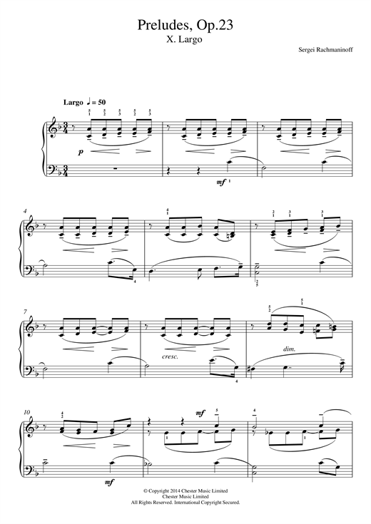 Sergei Rachmaninoff Preludes Op.23, No.10 Largo sheet music notes and chords arranged for Easy Piano