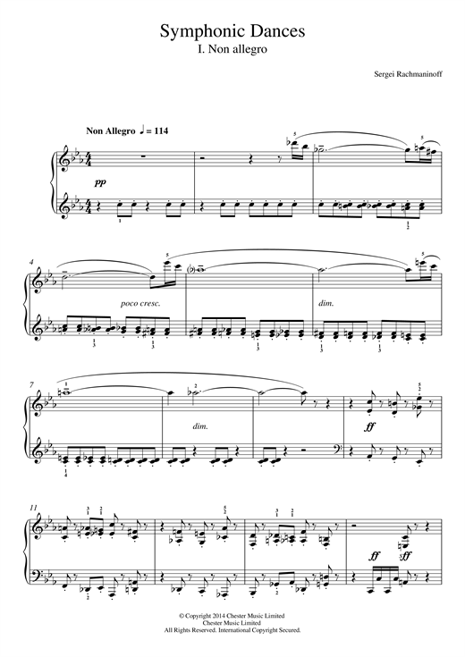 Sergei Rachmaninoff Symphonic Dances - 1st Movement sheet music notes and chords arranged for Easy Piano