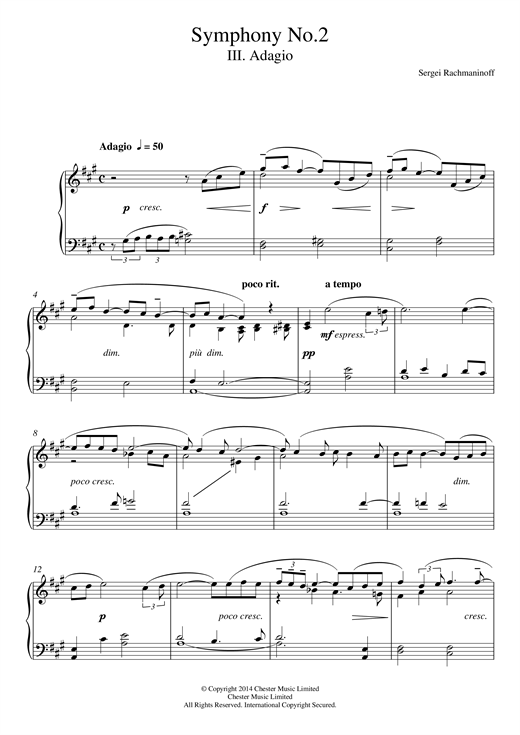 Sergei Rachmaninoff Symphony No.2 - 3rd Movement sheet music notes and chords arranged for Easy Piano