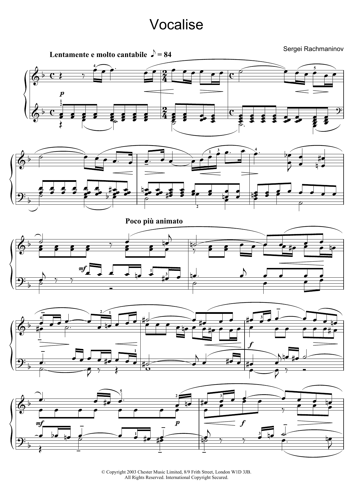 Sergei Rachmaninoff Vocalise sheet music notes and chords. Download Printable PDF.