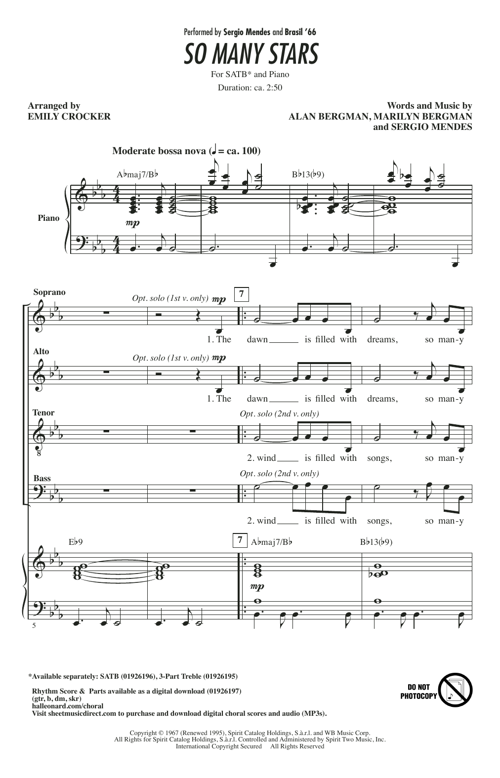 Sergio Mendes & Brasil '66 So Many Stars (arr. Emily Crocker) sheet music notes and chords arranged for SATB Choir