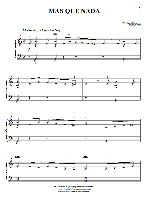 Sergio Mendes Mas Que Nada sheet music notes and chords arranged for Bass Clarinet Solo
