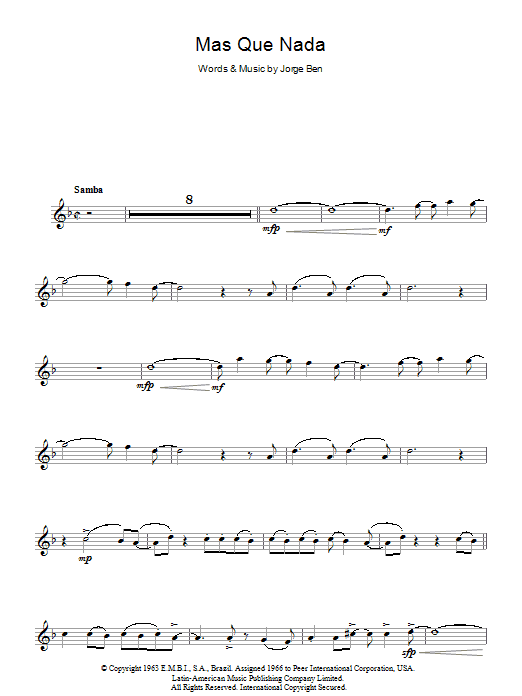 Sergio Mendes Mas Que Nada (Say No More) sheet music notes and chords arranged for Piano Chords/Lyrics