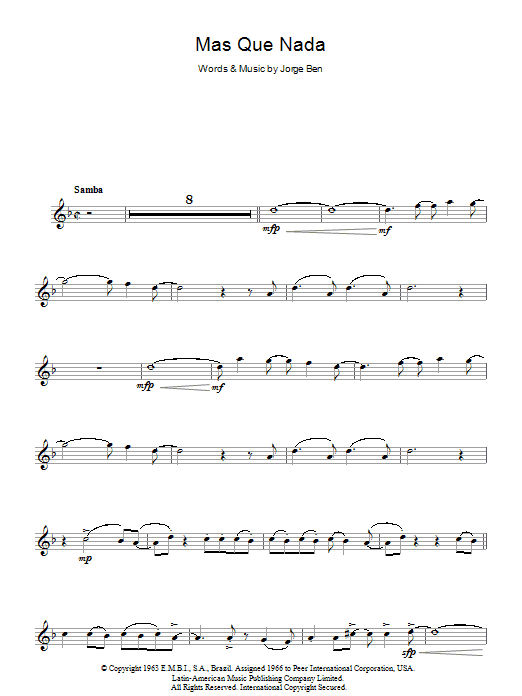 Sergio Mendes Mas Que Nada (Say No More) sheet music notes and chords arranged for Flute Solo