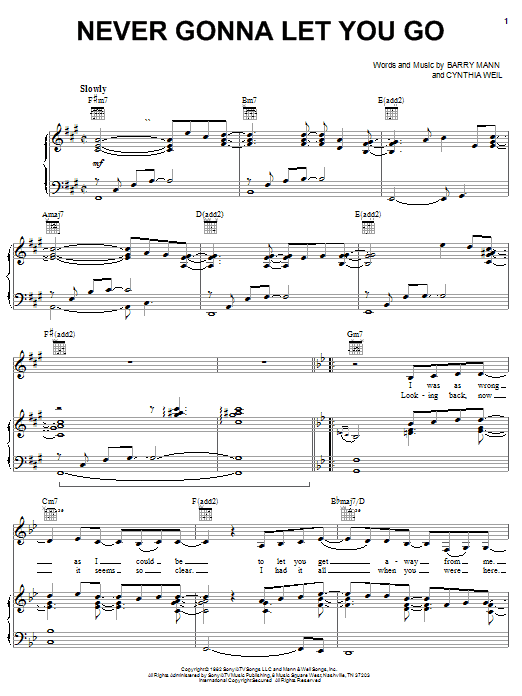 Sergio Mendes Never Gonna Let You Go sheet music notes and chords arranged for Piano, Vocal & Guitar Chords (Right-Hand Melody)