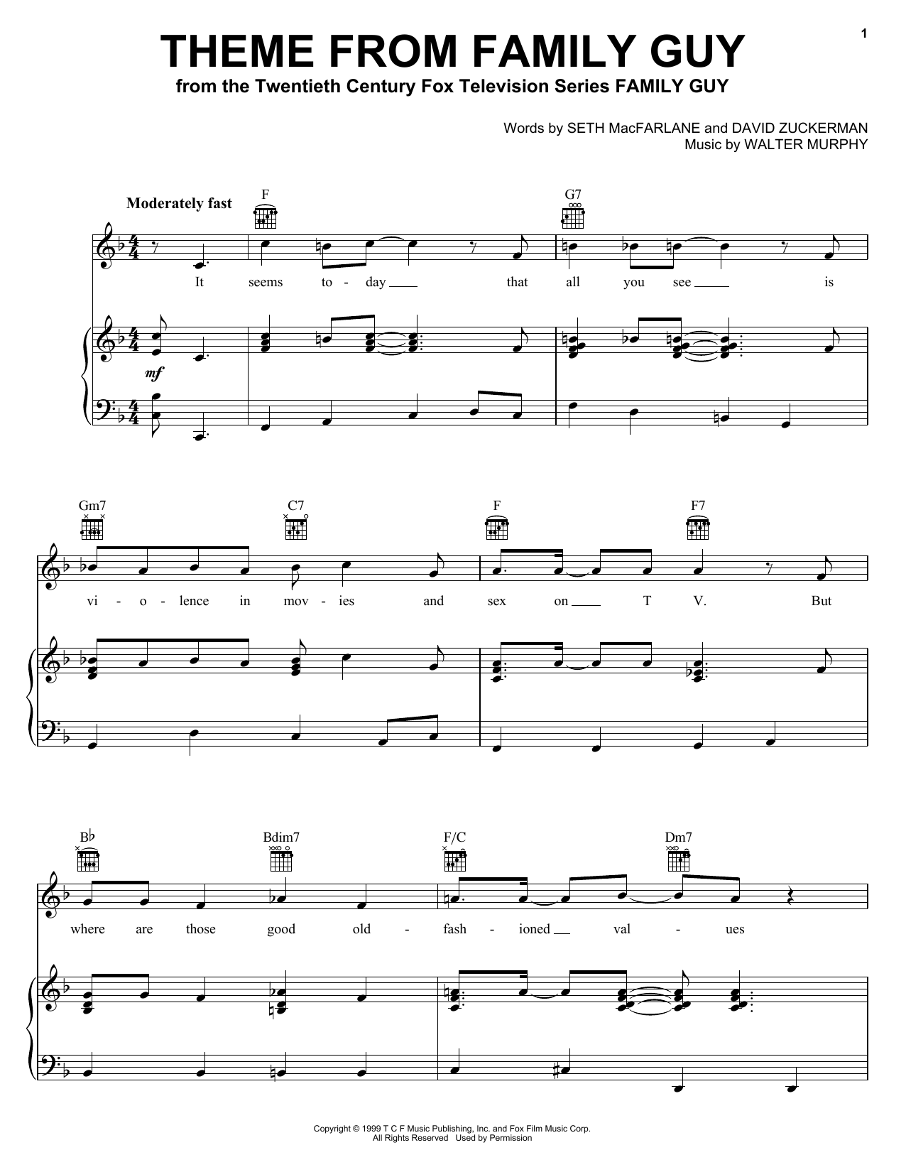 Seth MacFarlane Theme From Family Guy sheet music notes and chords arranged for Real Book – Melody & Chords