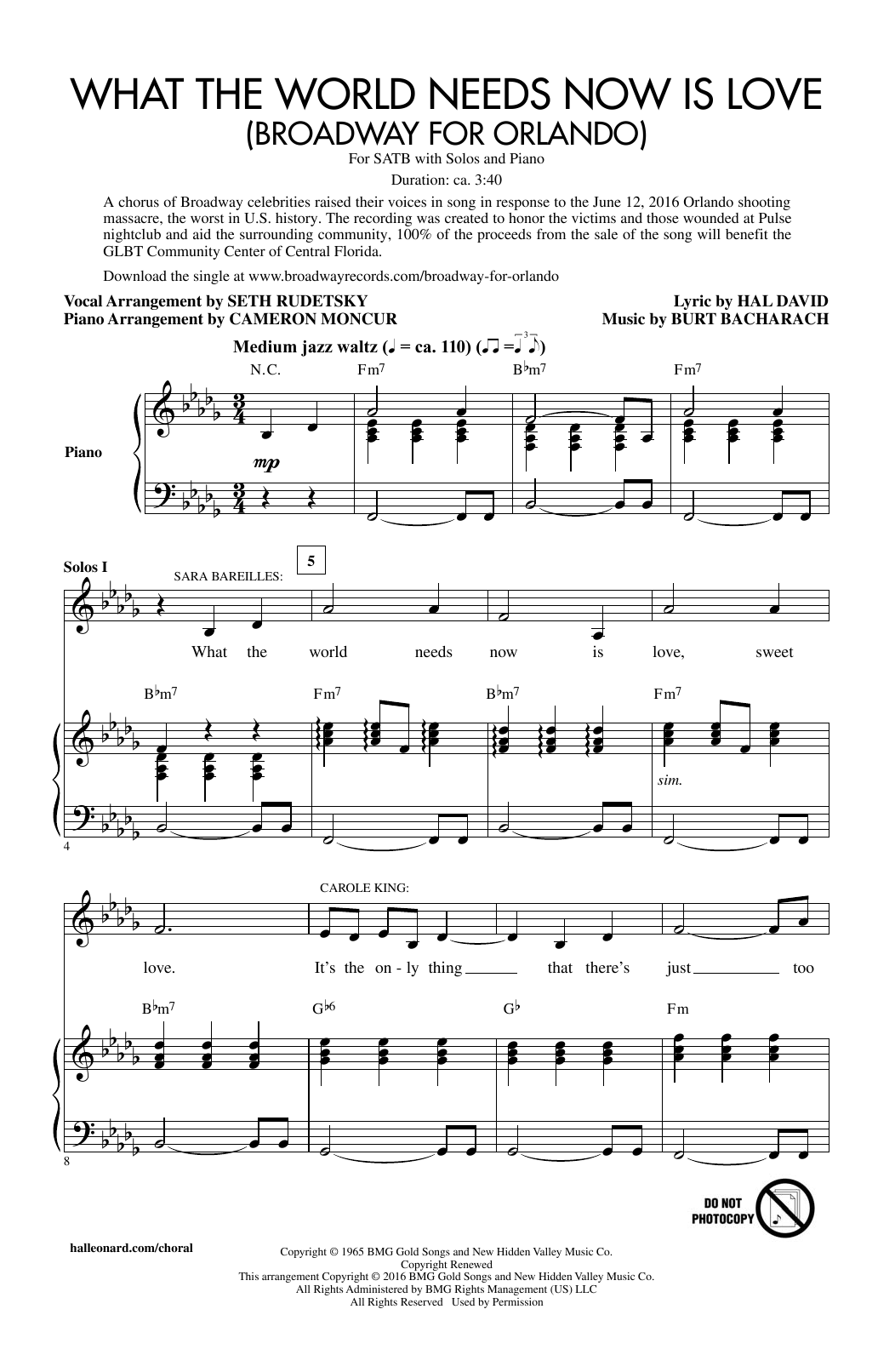 Seth Rudetsky What The World Needs Now Is Love sheet music notes and chords arranged for SATB Choir