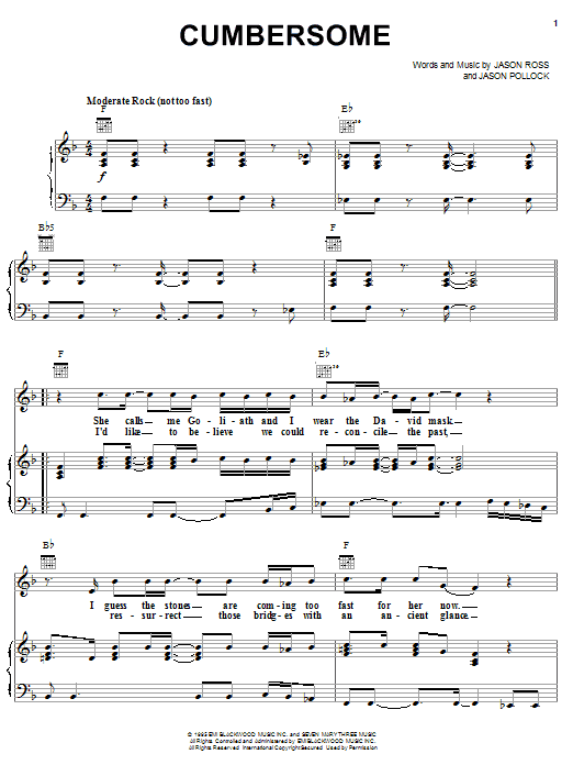 Seven Mary Three Cumbersome sheet music notes and chords arranged for Piano, Vocal & Guitar Chords (Right-Hand Melody)
