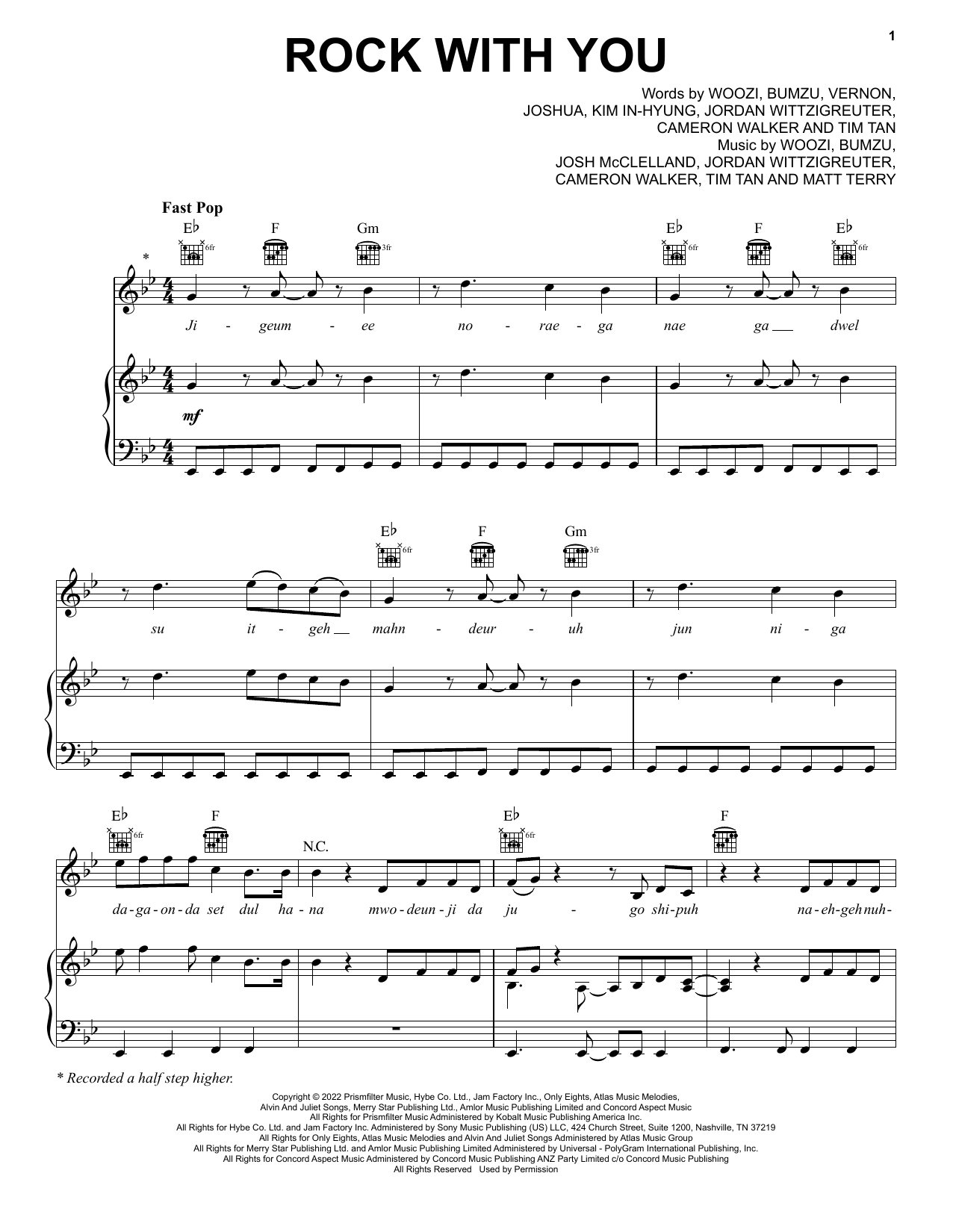Seventeen Rock With You sheet music notes and chords arranged for Piano, Vocal & Guitar Chords (Right-Hand Melody)
