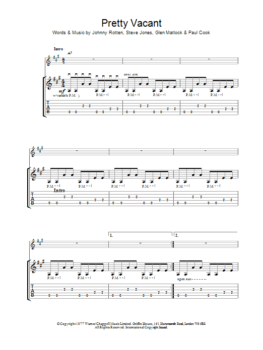 Sex Pistols Pretty Vacant sheet music notes and chords arranged for Guitar Tab