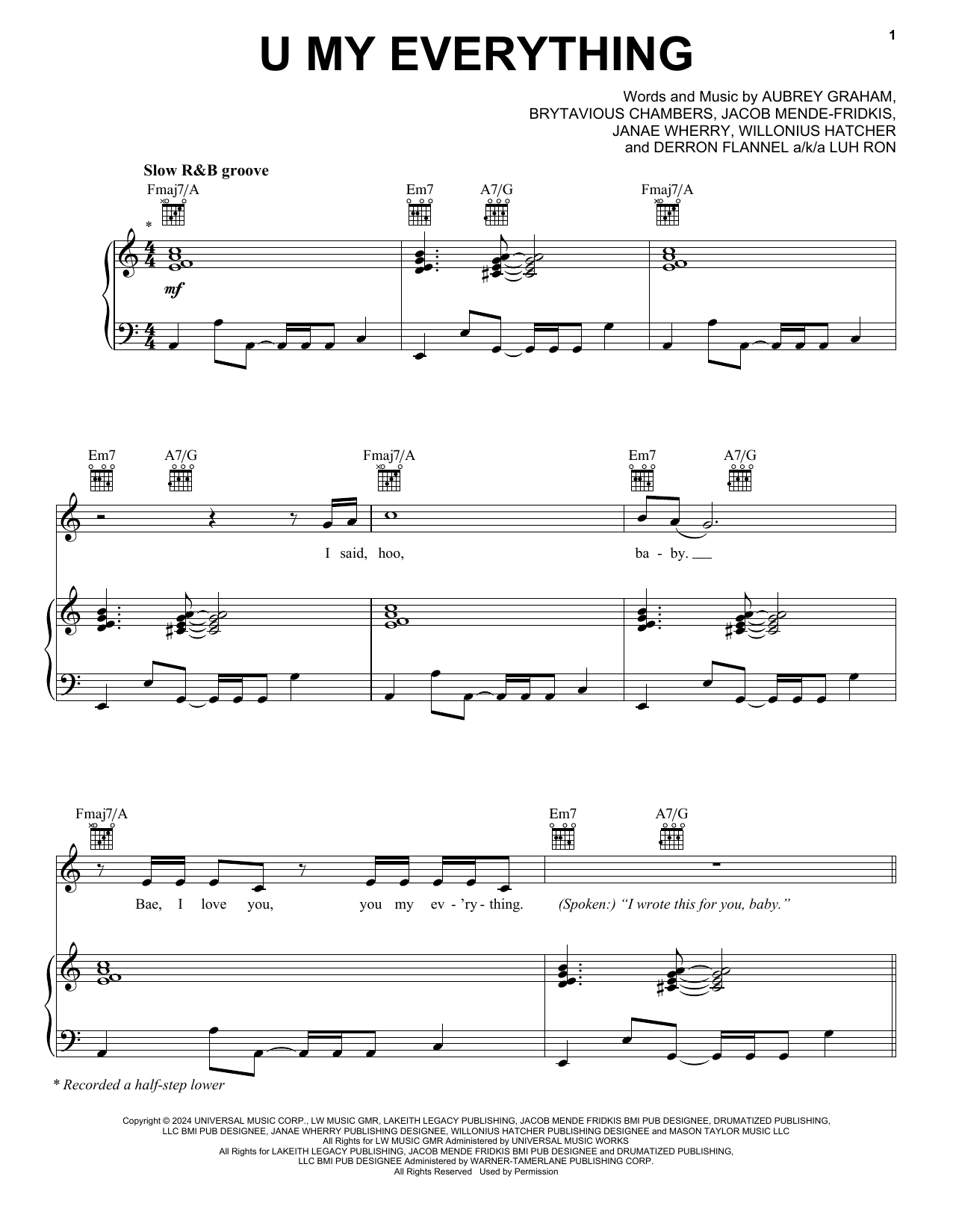 Sexyy Red & Drake U My Everything sheet music notes and chords arranged for Piano, Vocal & Guitar Chords (Right-Hand Melody)