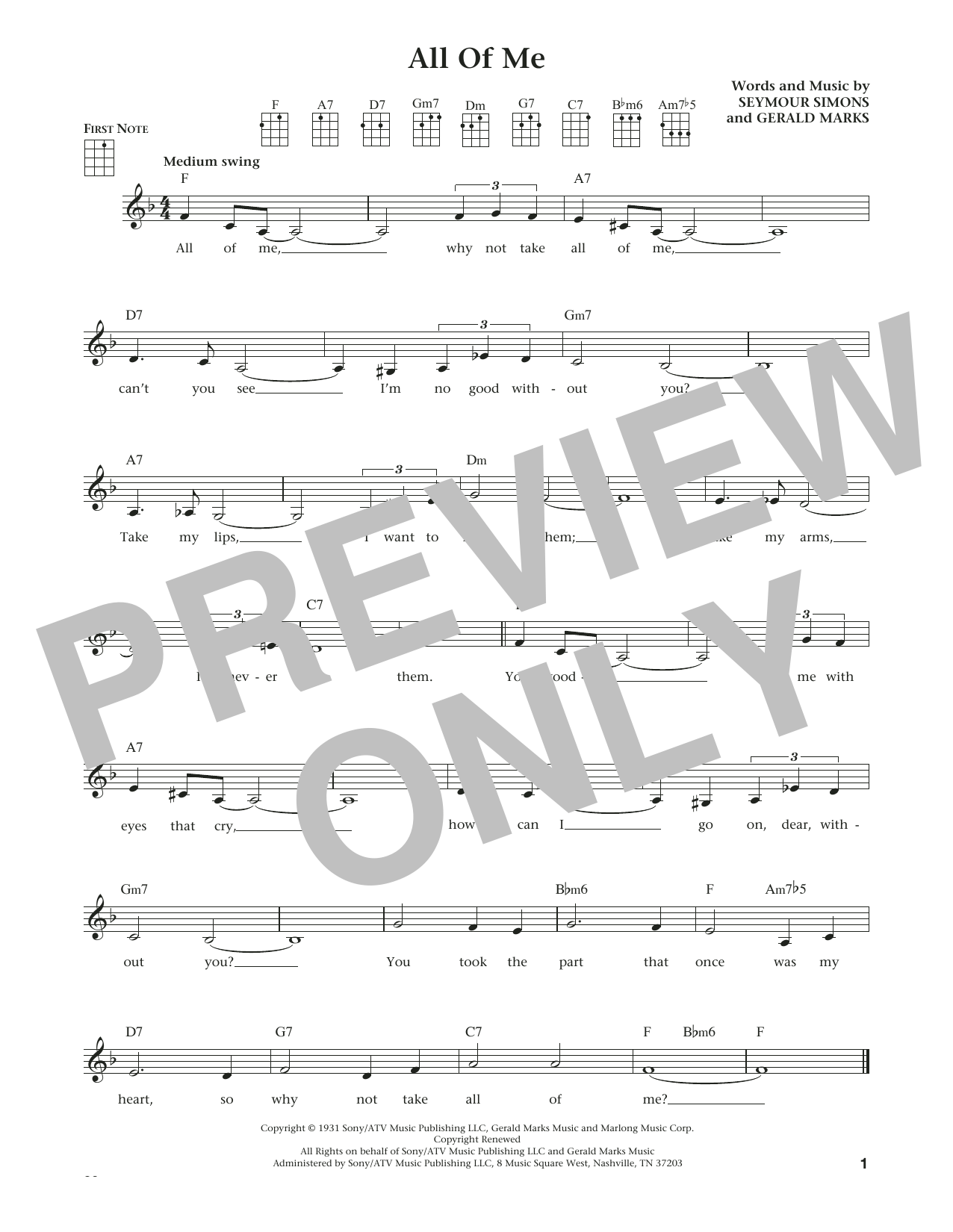 Seymour Simons All Of Me (from The Daily Ukulele) (arr. Liz and Jim Beloff) sheet music notes and chords arranged for Ukulele