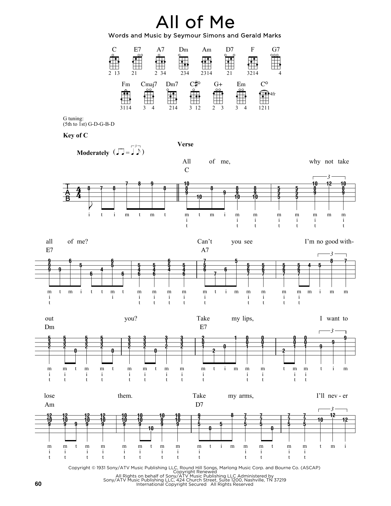 Seymour Simons All Of Me sheet music notes and chords arranged for Pro Vocal