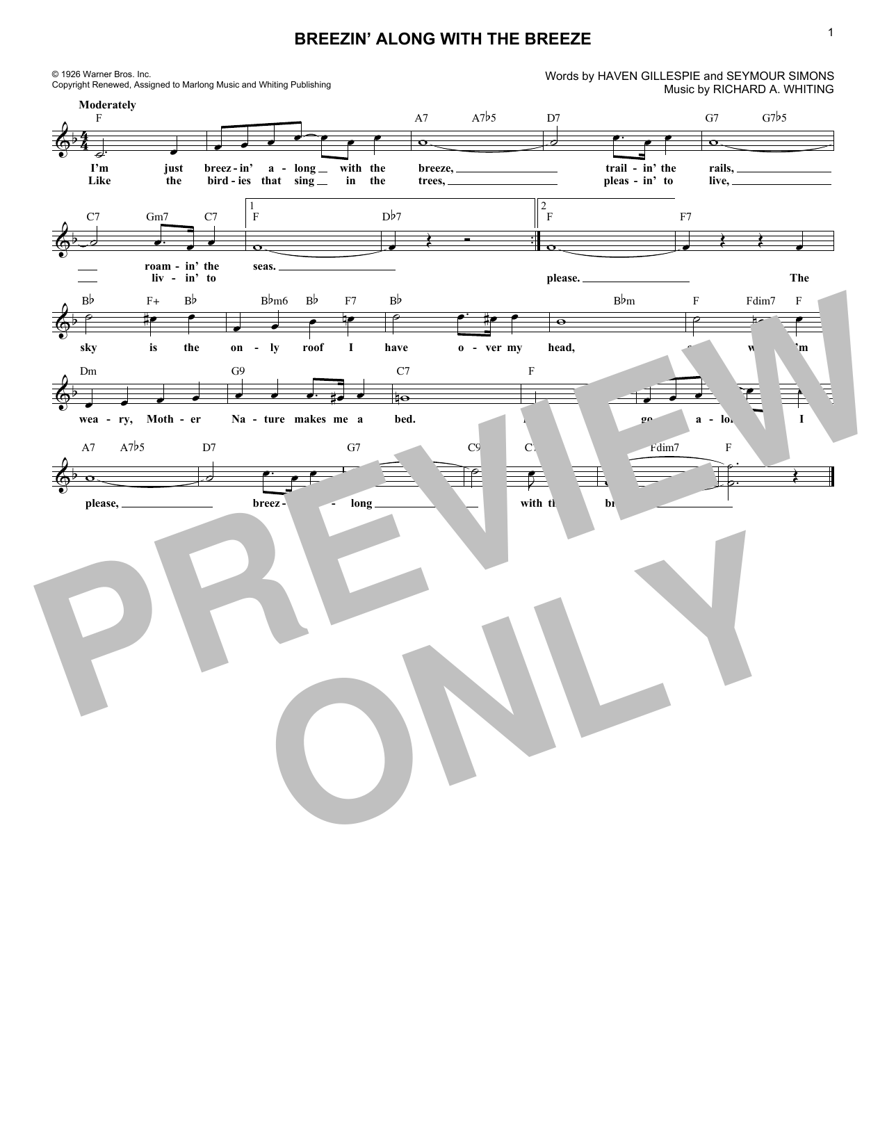Seymour Simons Breezin' Along With The Breeze sheet music notes and chords arranged for Lead Sheet / Fake Book