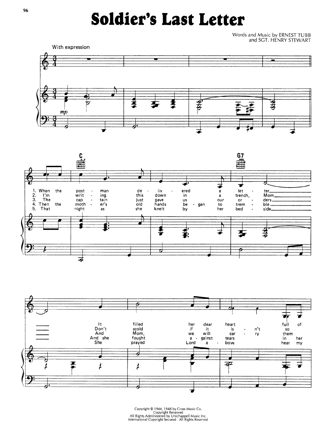 Sgt. Henry Stewart Soldier's Last Letter sheet music notes and chords arranged for Piano, Vocal & Guitar Chords (Right-Hand Melody)