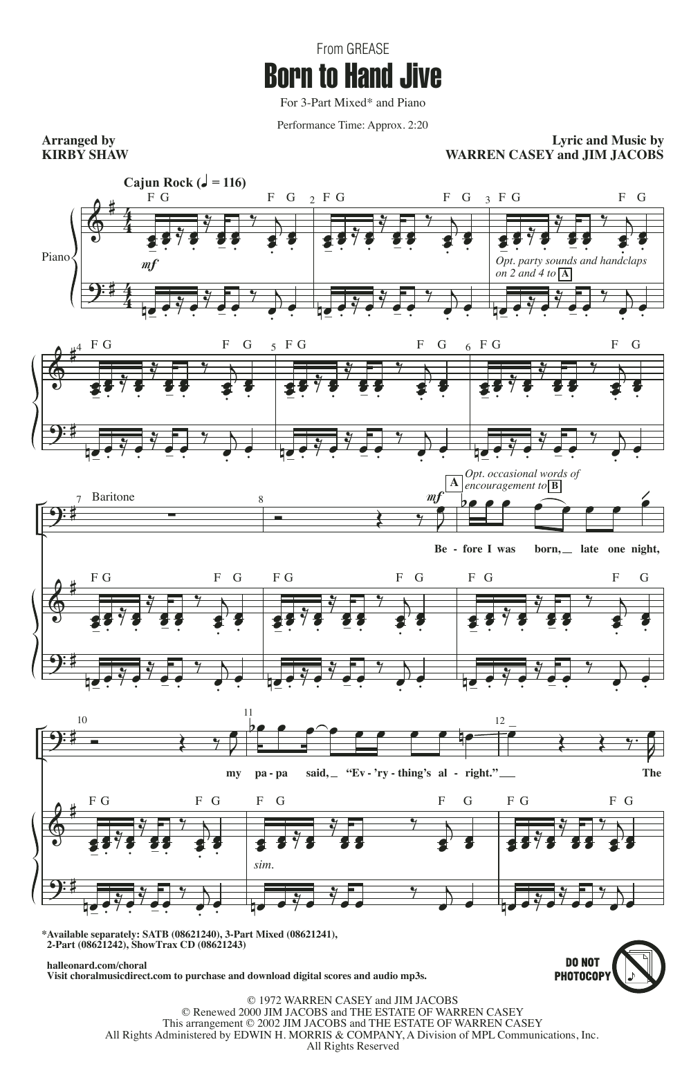 Sha Na Na Born To Hand Jive (from Grease) (arr. Kirby Shaw) sheet music notes and chords arranged for 3-Part Mixed Choir