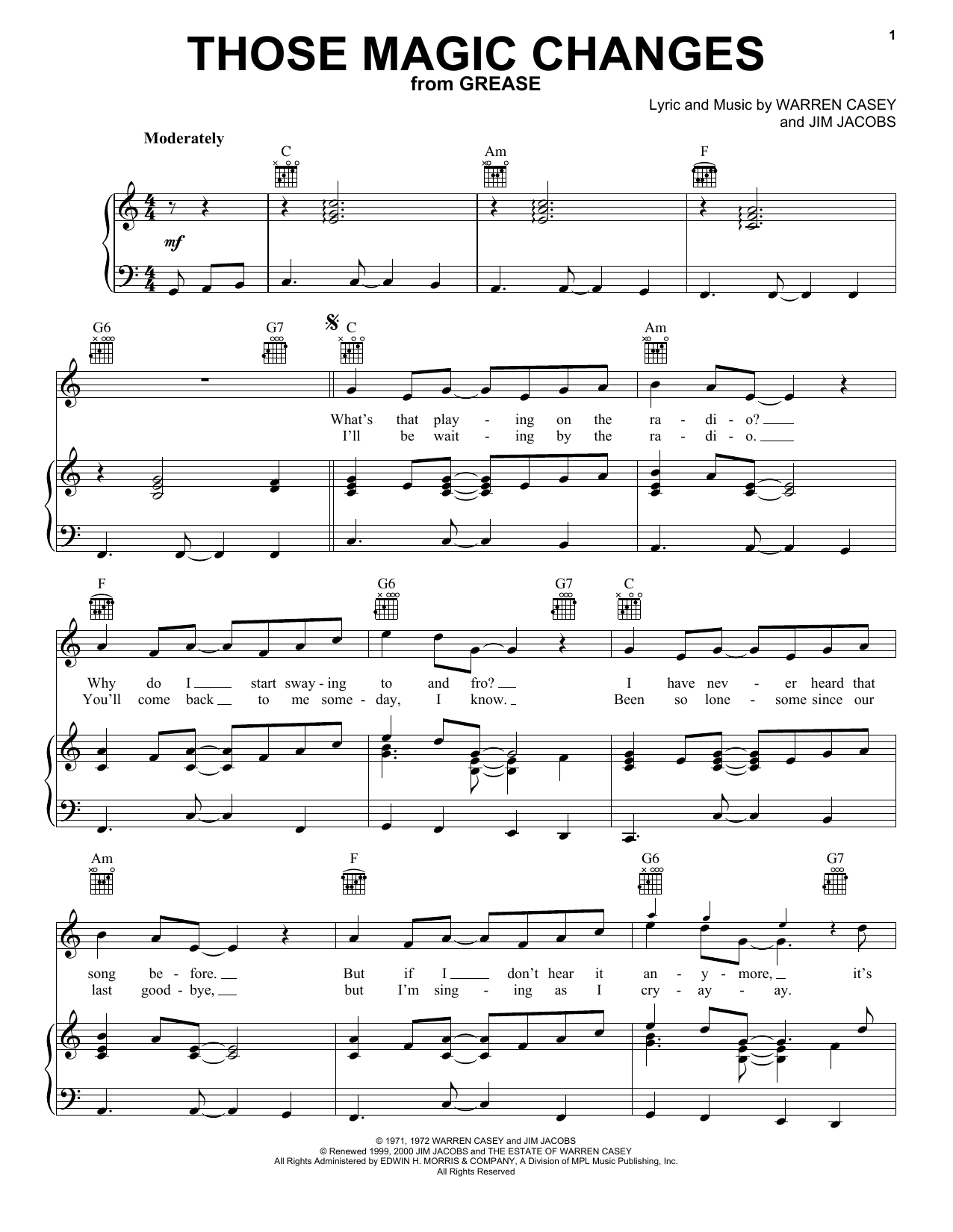 Sha Na Na Those Magic Changes (from Grease) sheet music notes and chords arranged for Piano, Vocal & Guitar Chords (Right-Hand Melody)