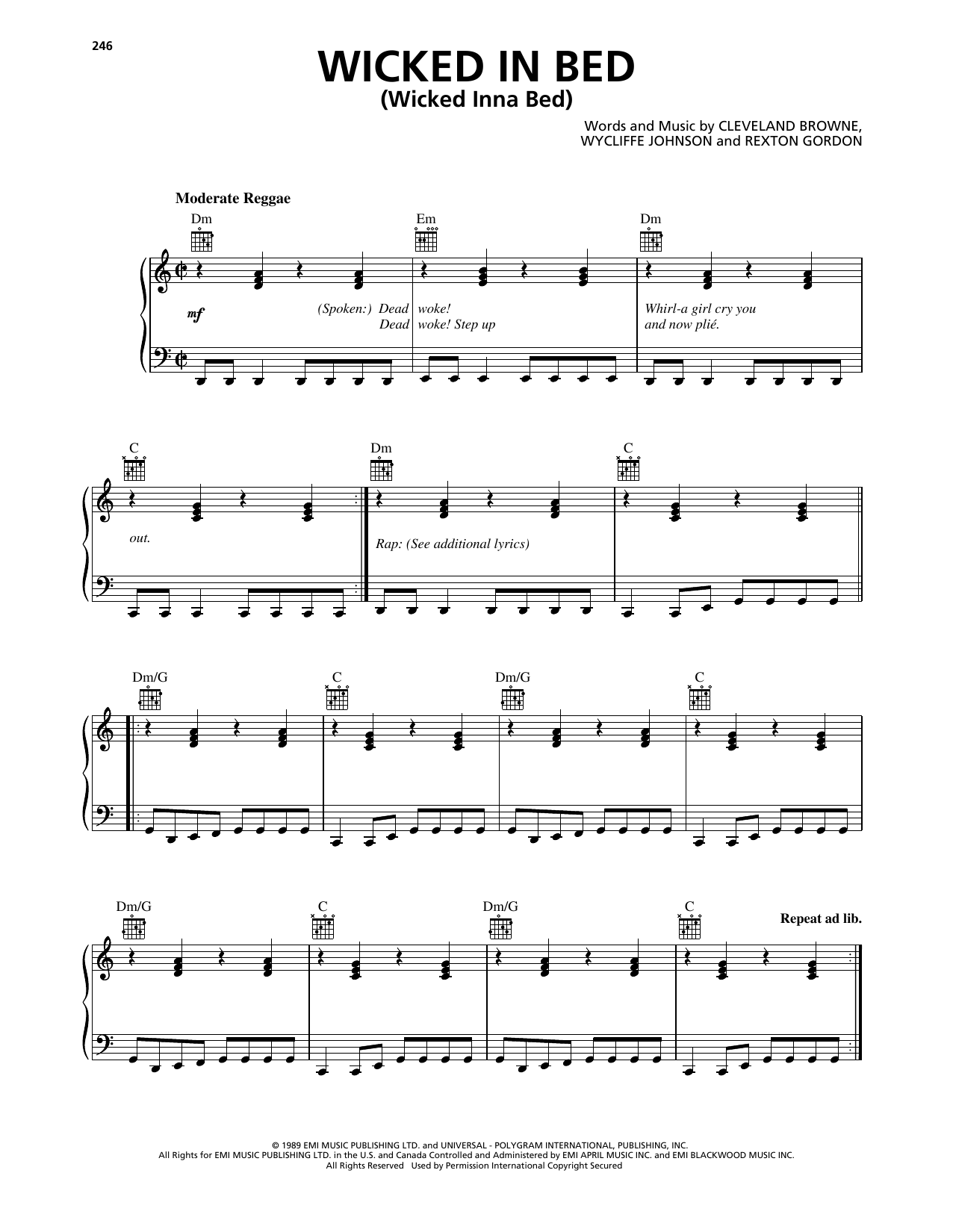 Shabba Ranks Wicked In Bed (Wicked Inna Bed) sheet music notes and chords arranged for Piano, Vocal & Guitar Chords (Right-Hand Melody)