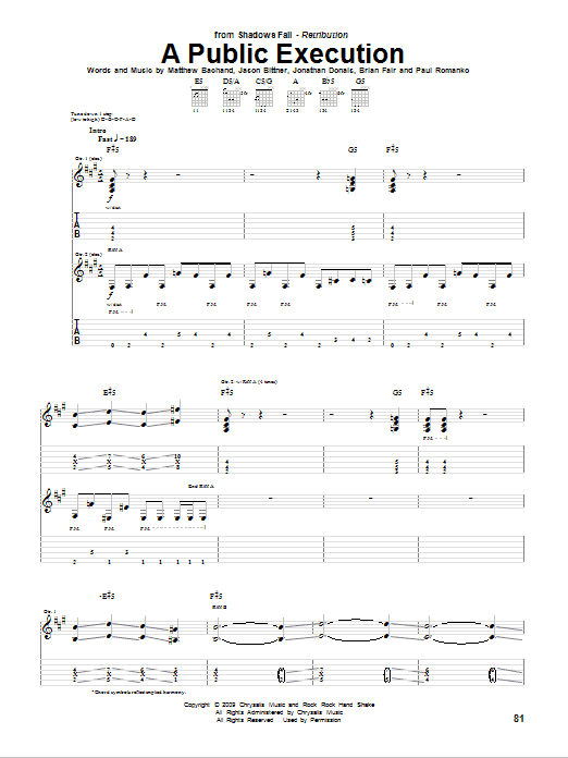 Shadows Fall A Public Execution sheet music notes and chords arranged for Guitar Tab