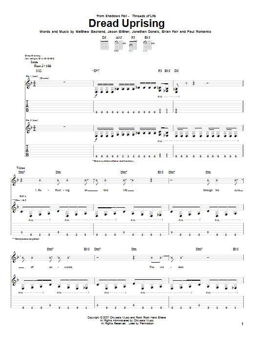 Shadows Fall Dread Uprising sheet music notes and chords arranged for Guitar Tab
