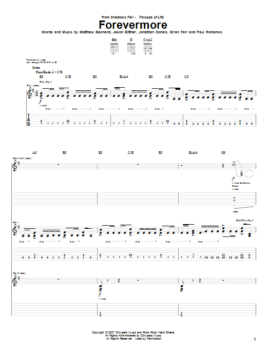 Shadows Fall Forevermore sheet music notes and chords arranged for Guitar Tab
