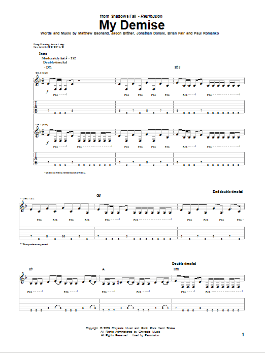 Shadows Fall My Demise sheet music notes and chords arranged for Guitar Tab