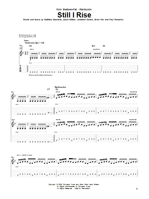 Shadows Fall Still I Rise sheet music notes and chords arranged for Guitar Tab