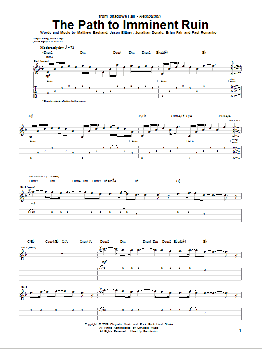 Shadows Fall The Path To Imminent Ruin sheet music notes and chords arranged for Guitar Tab