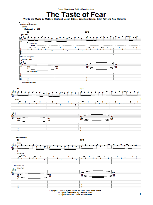 Shadows Fall The Taste Of Fear sheet music notes and chords arranged for Guitar Tab
