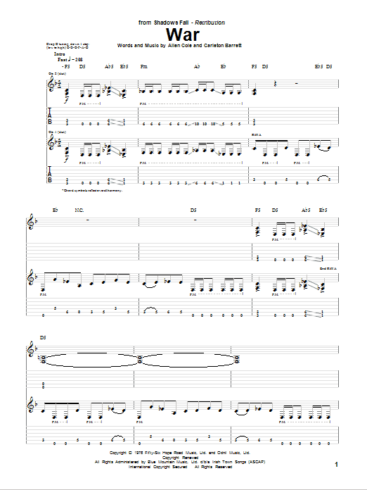 Shadows Fall War sheet music notes and chords arranged for Guitar Tab