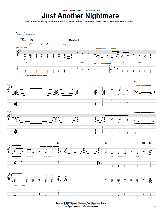 Shadows Fall Just Another Nightmare sheet music notes and chords arranged for Guitar Tab