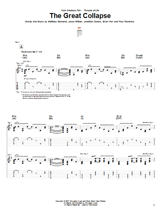 Shadows Fall The Great Collapse sheet music notes and chords arranged for Guitar Tab