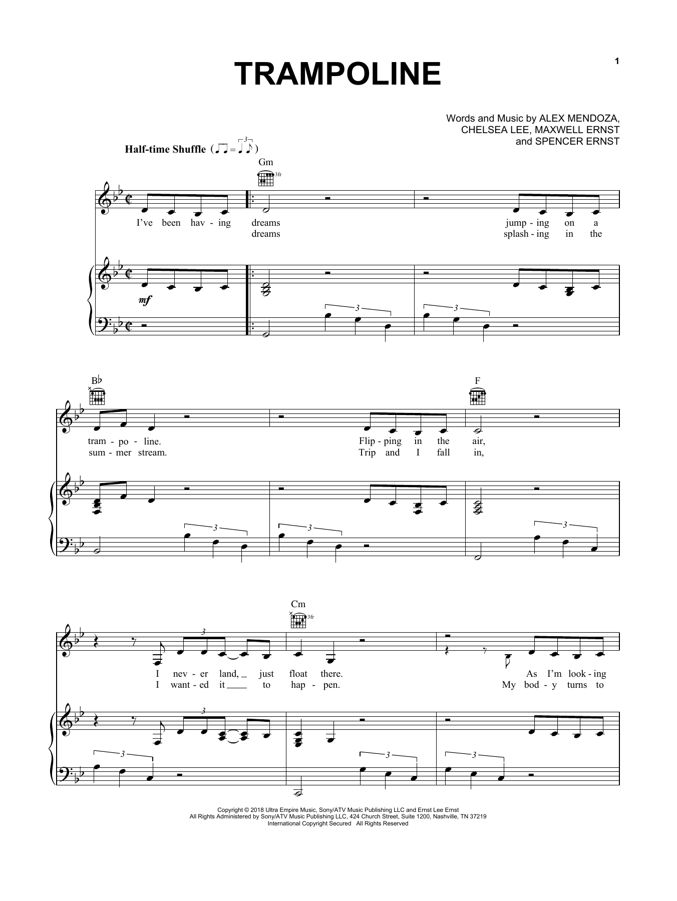SHAED Trampoline sheet music notes and chords arranged for Piano, Vocal & Guitar Chords (Right-Hand Melody)