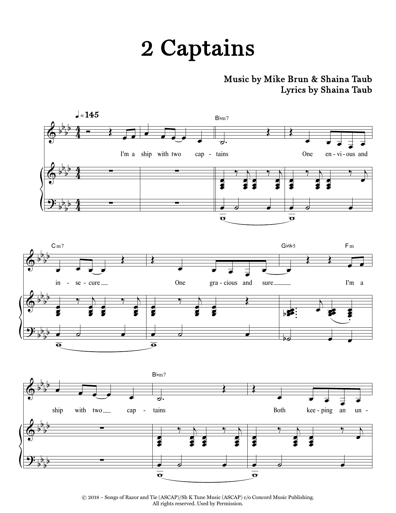Shaina Taub 2 Captains sheet music notes and chords arranged for Piano & Vocal
