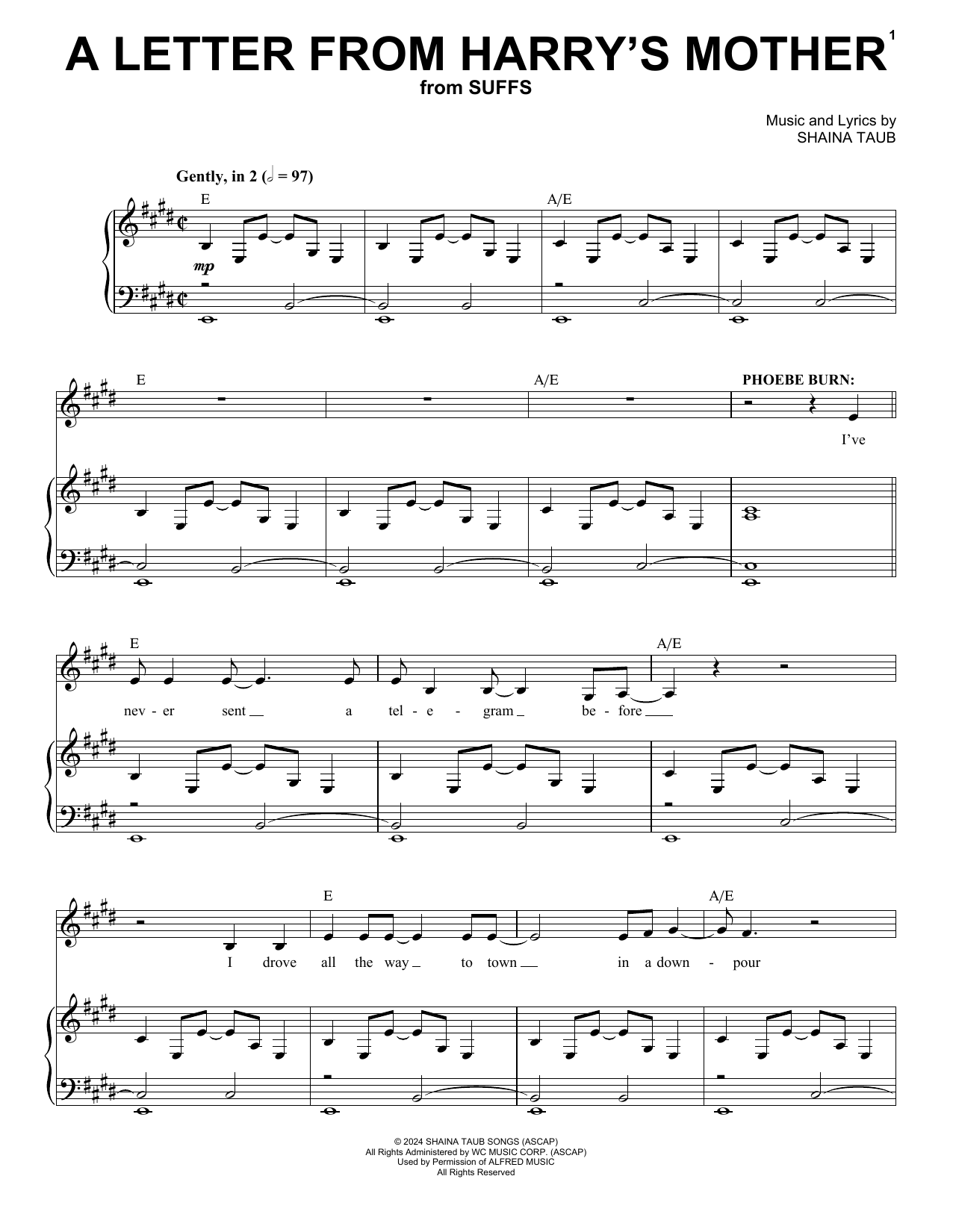 Shaina Taub A Letter From Harry's Mother (from Suffs) sheet music notes and chords arranged for Piano & Vocal