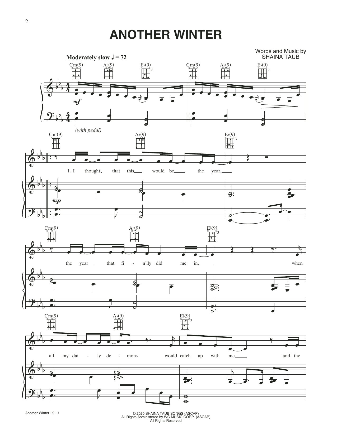 Shaina Taub Another Winter sheet music notes and chords arranged for Piano & Vocal