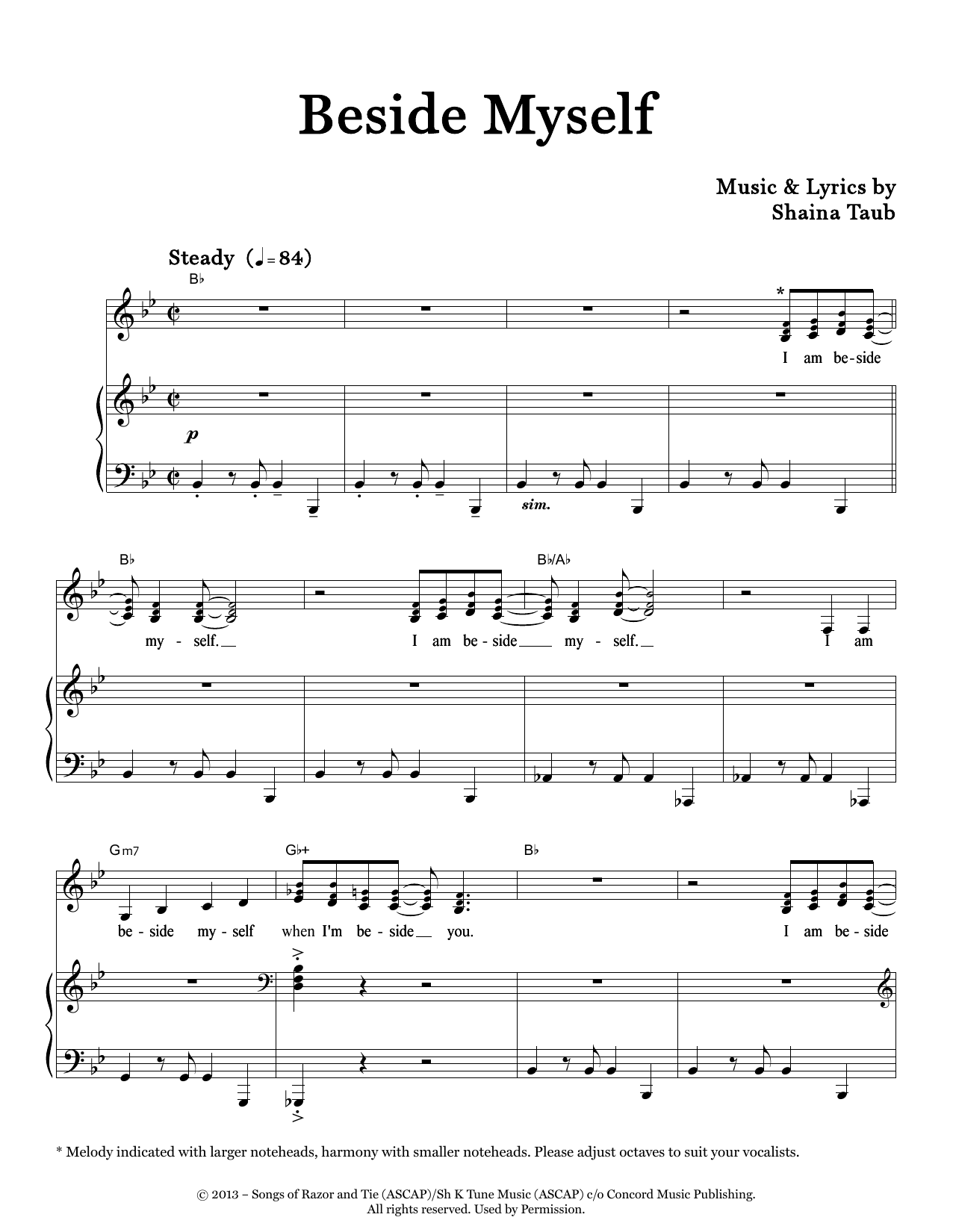Shaina Taub Beside Myself sheet music notes and chords arranged for Piano & Vocal