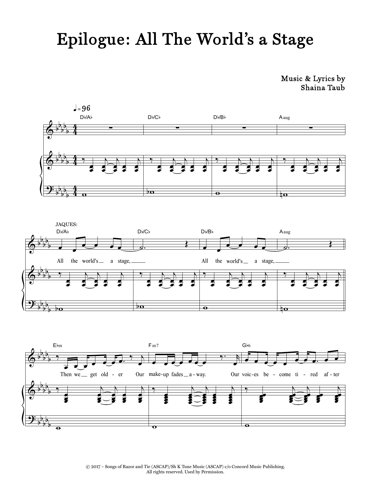 Shaina Taub Epilogue: All The World's A Stage (from As You Like It) sheet music notes and chords arranged for Piano & Vocal