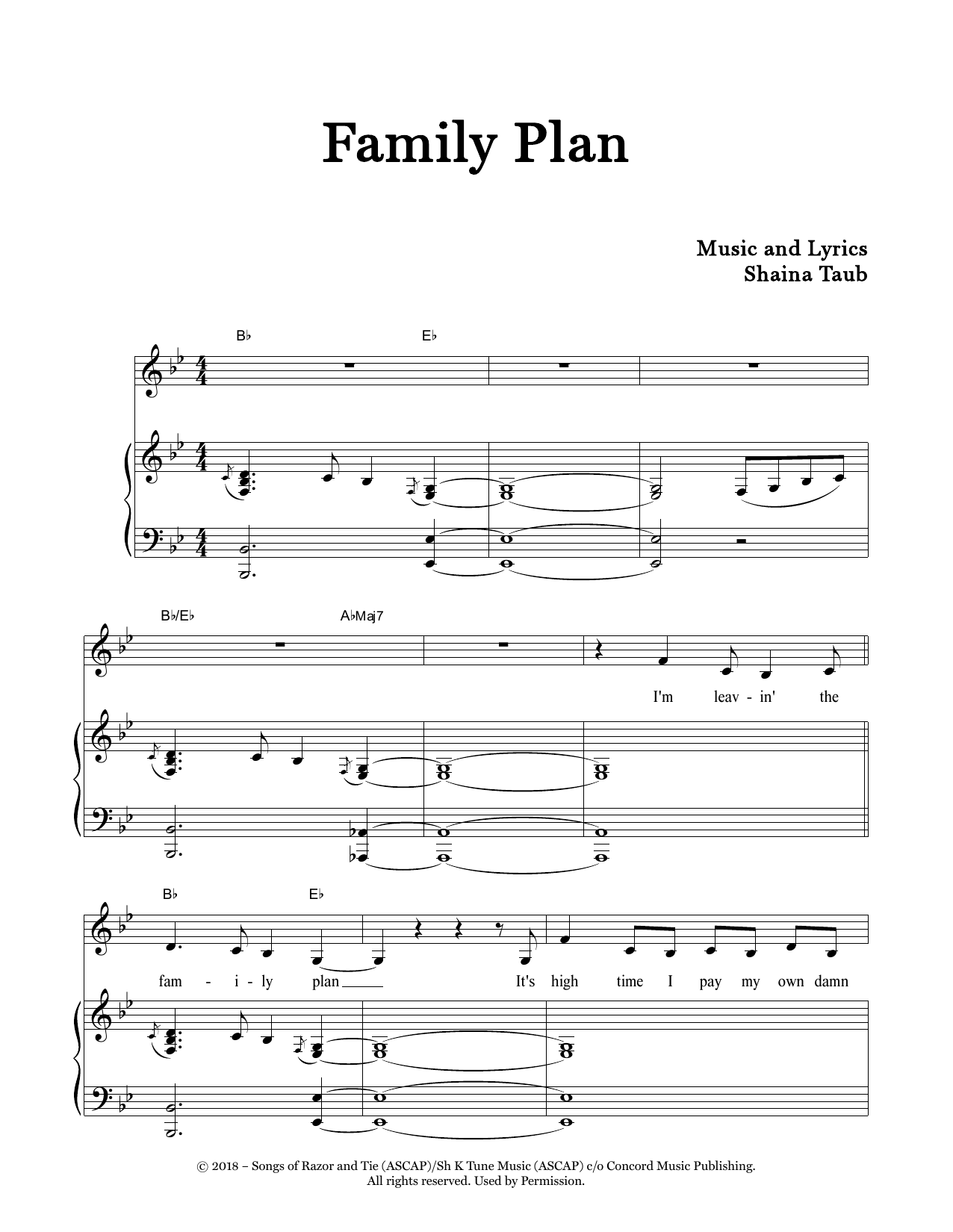 Shaina Taub Family Plan sheet music notes and chords arranged for Piano & Vocal