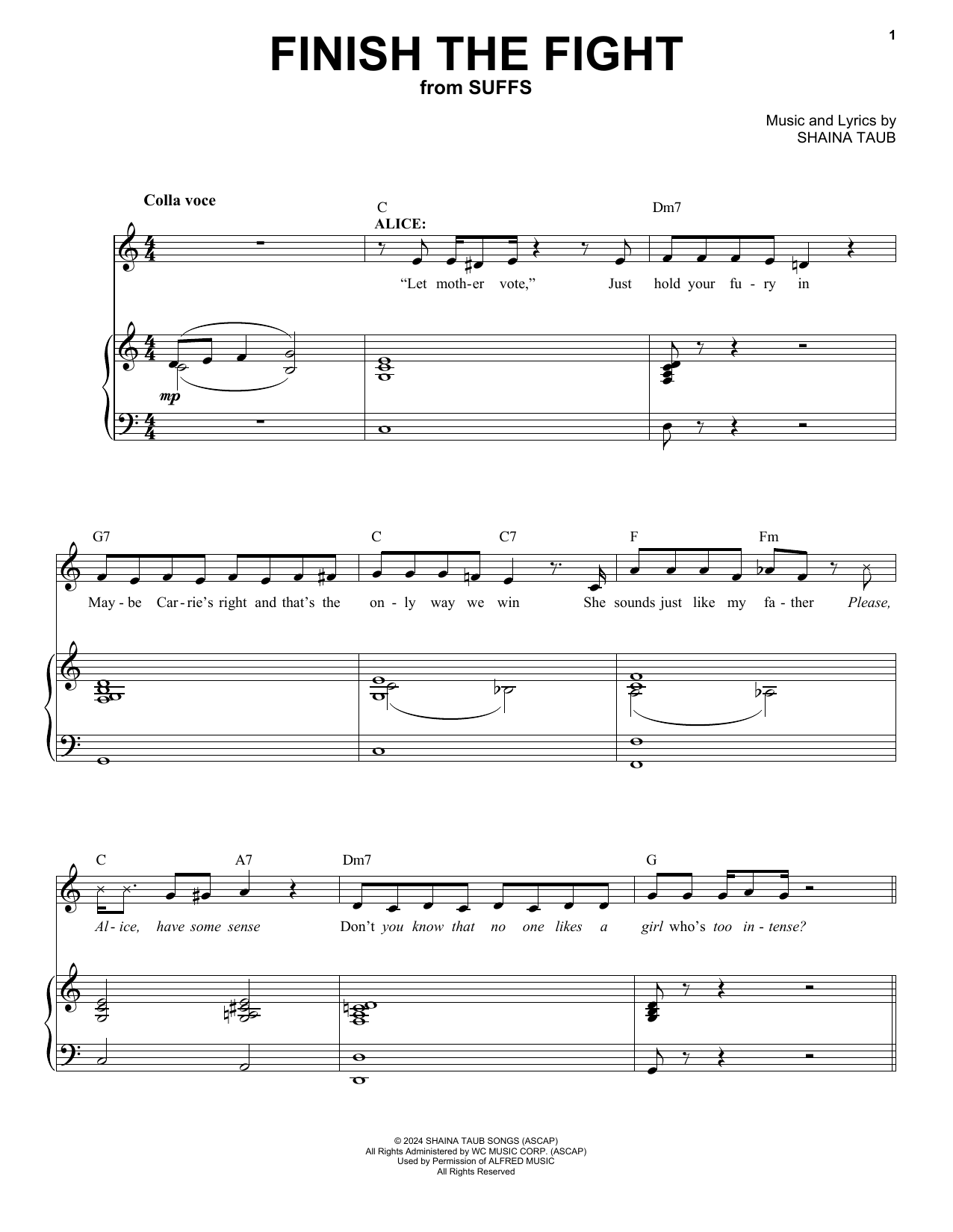 Shaina Taub Finish The Fight (from Suffs) sheet music notes and chords arranged for Piano & Vocal