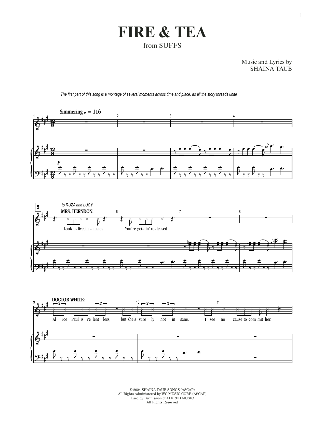 Shaina Taub Fire & Tea (from Suffs) sheet music notes and chords arranged for Piano & Vocal