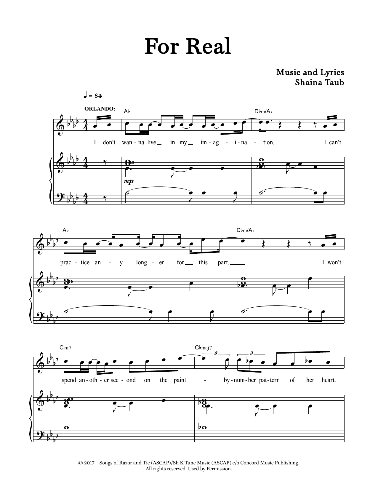Shaina Taub For Real (from As You Like It) sheet music notes and chords arranged for Piano & Vocal