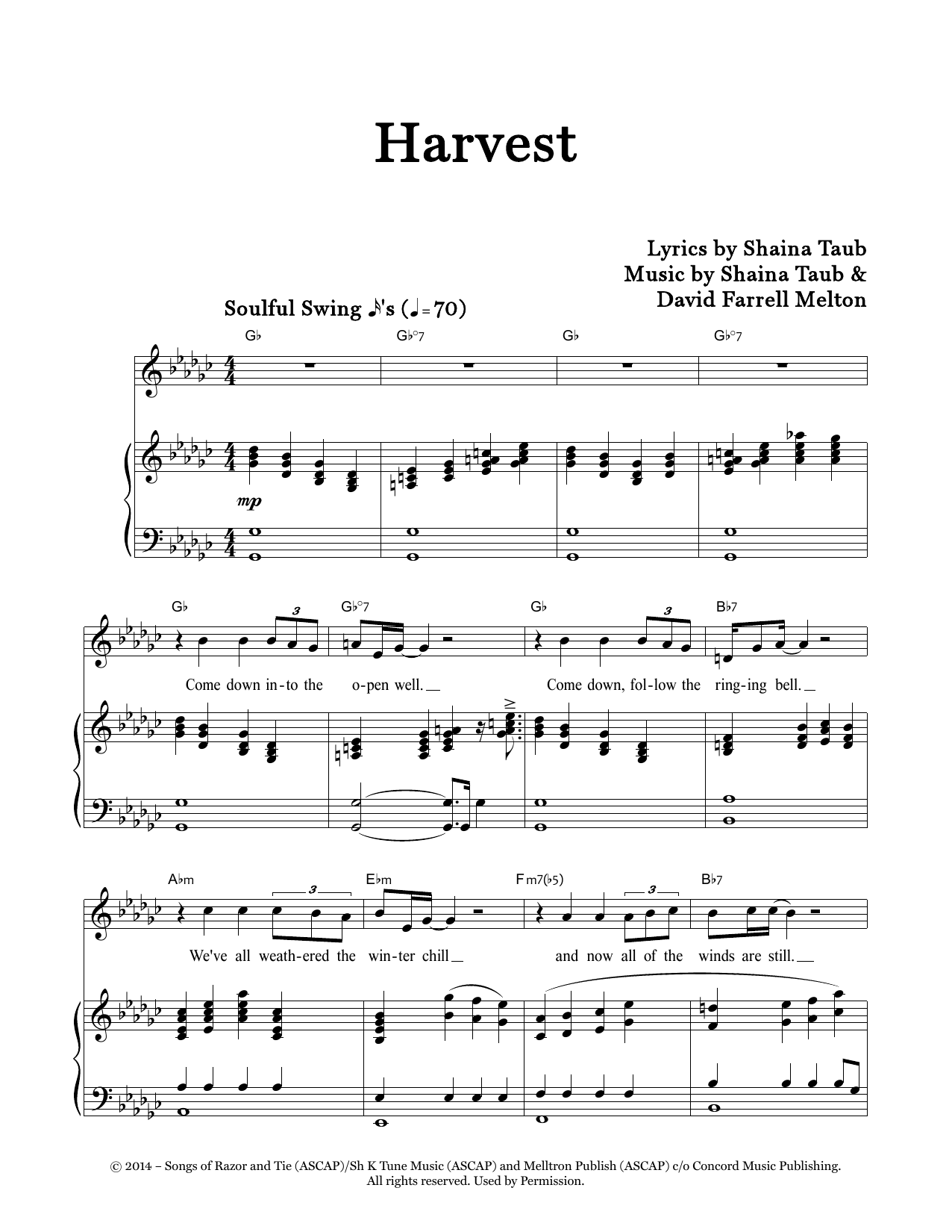 Shaina Taub Harvest sheet music notes and chords arranged for Piano & Vocal