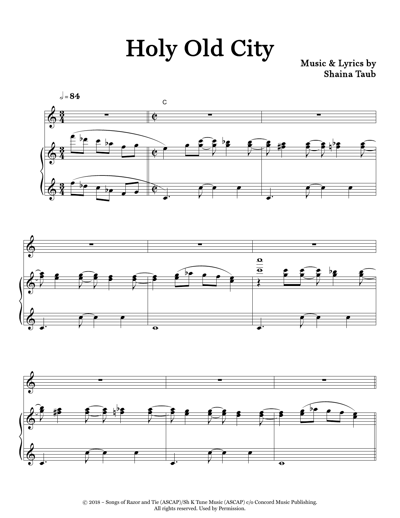 Shaina Taub Holy Old City sheet music notes and chords arranged for Piano & Vocal