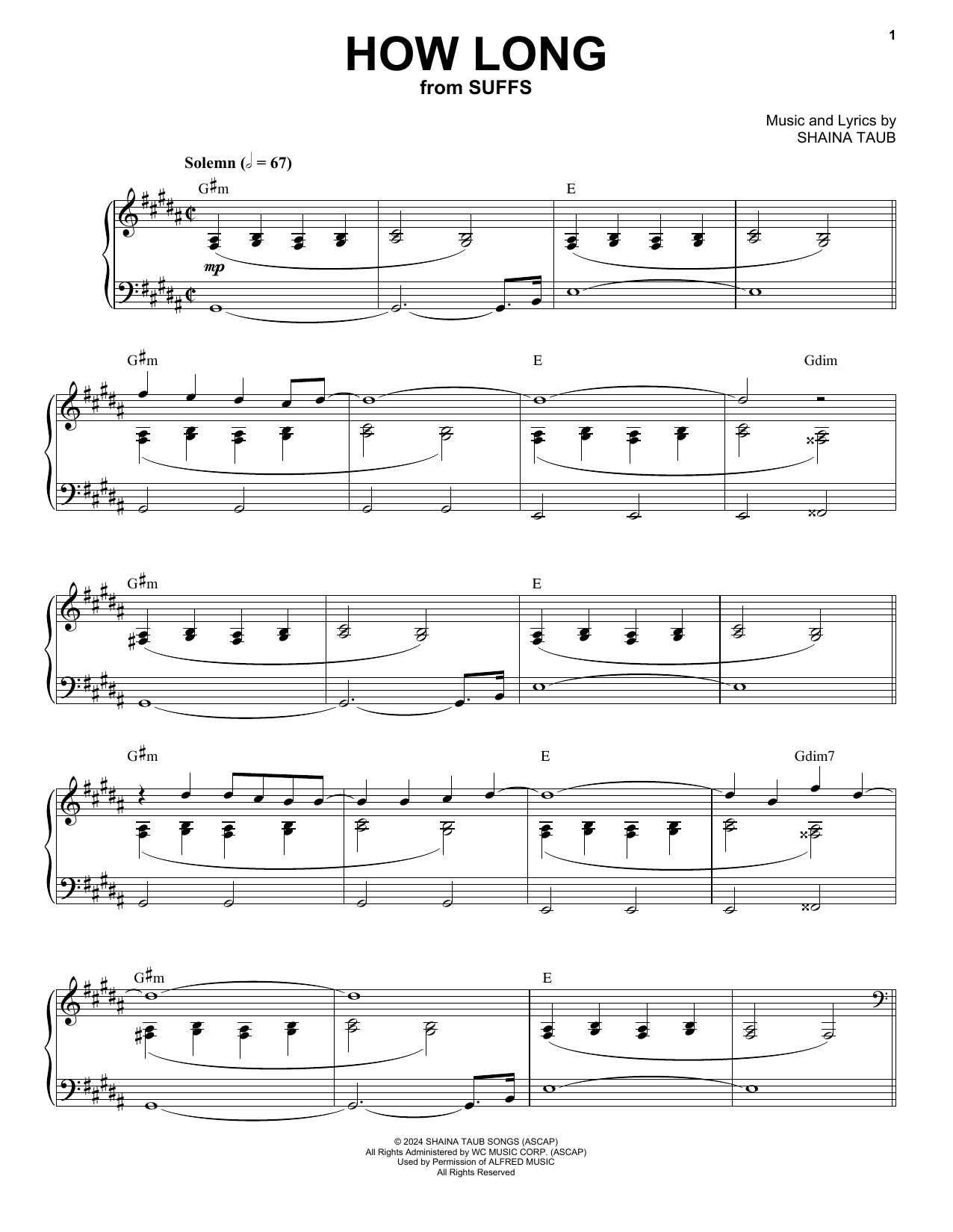 Shaina Taub How Long (from Suffs) sheet music notes and chords arranged for Piano & Vocal